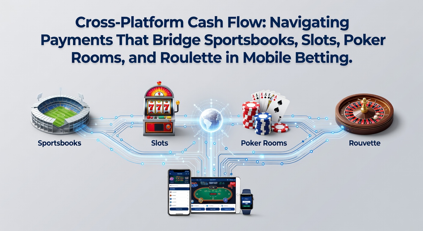 Smartphone mit Übersicht über Sportwetten, Slots, Poker und Roulette-Apps, die durch Zahlungsströme verbunden sind