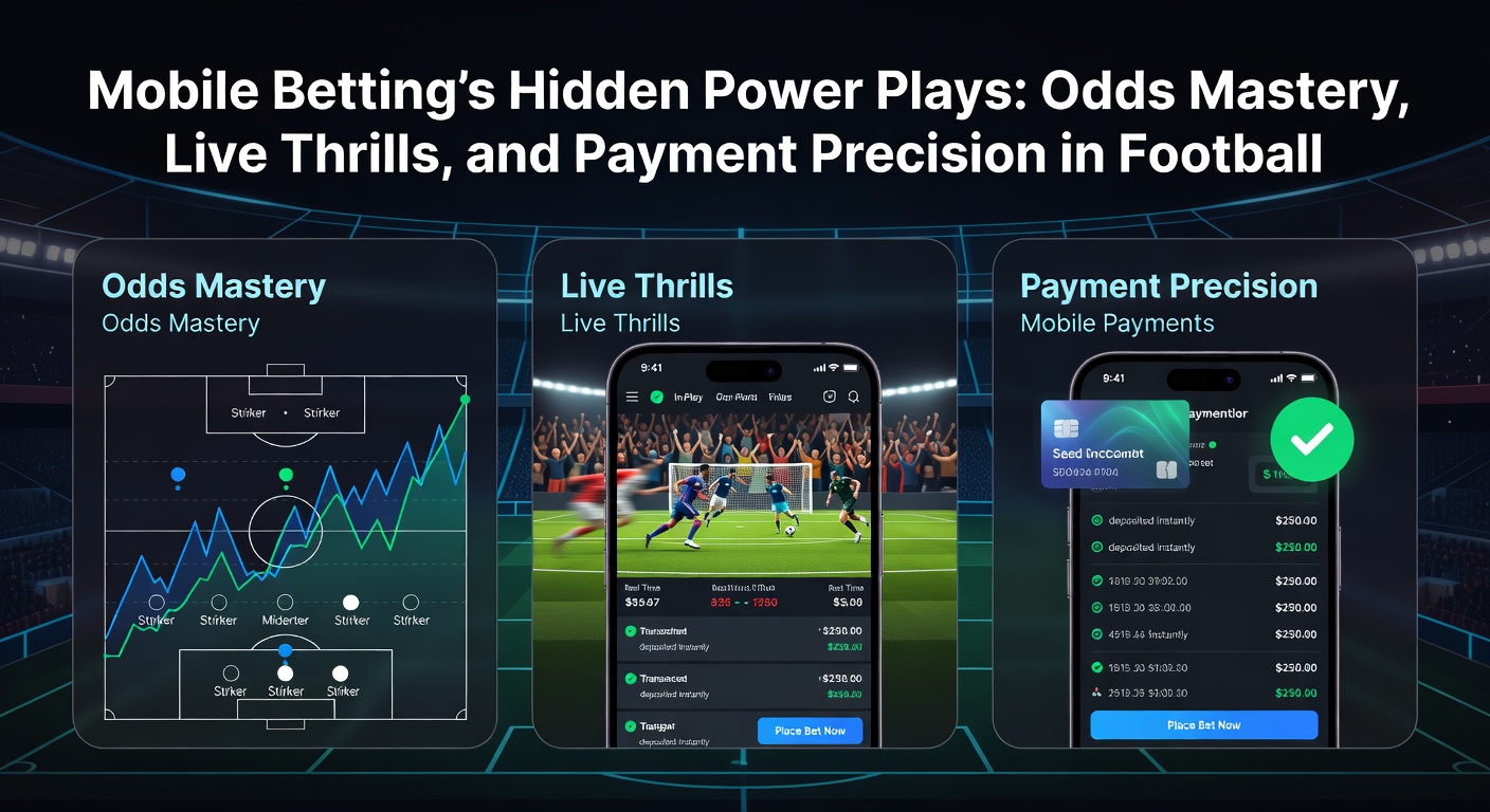 Grafik mit Zahlungsmethoden auf Mobile-Betting-App, inklusive Football- und E-Sports-Icons, die Präzision in Transaktionen betont